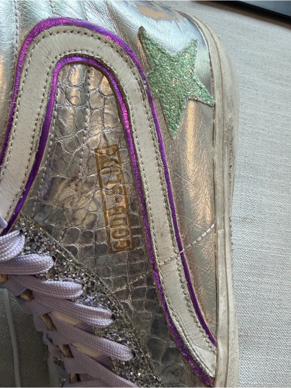 Golden Goose Silver Glitter & Purple High-Top Sneakers - Picture 4 of 8
